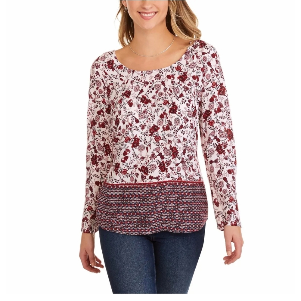 NWT Faded Glory Merlot Tunic Blouse with cross back Size L 100% Rayon - Picture 1 of 12